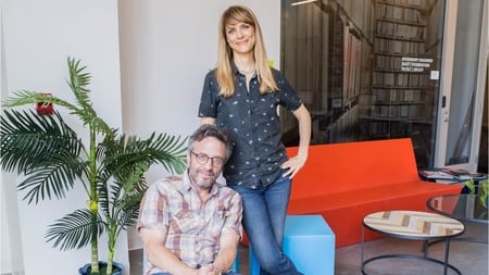 Lynn Shelton with her partner Marc Maron at an interview
